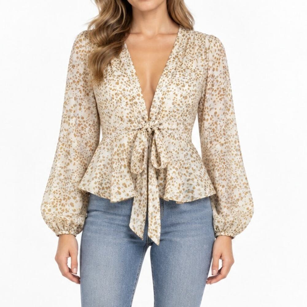 NWT Impressions Tie Front Peplum Blouse Small